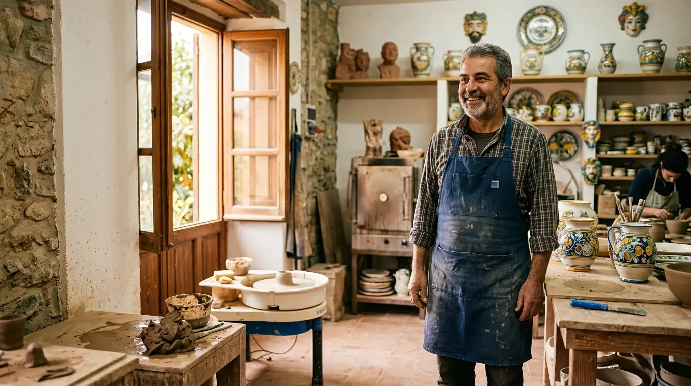 Imprenditore siciliano al lavoro nella propria officina, esempio di PMI del territorio